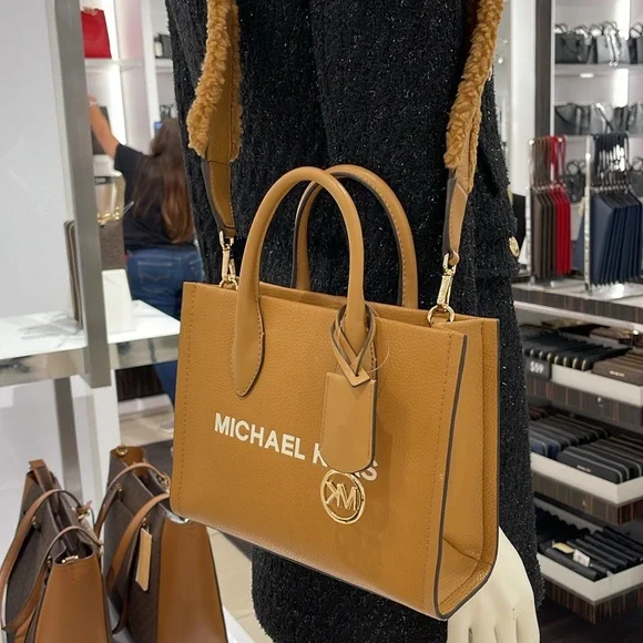 Michael Kors Mirella Small Pebbled Leather Shopper Top Zip Crossbody XBody Bag